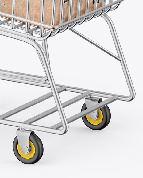 Download Shopping Cart W/ Kraft Boxes Mockup in Packaging Mockups on Yellow Images Object Mockups