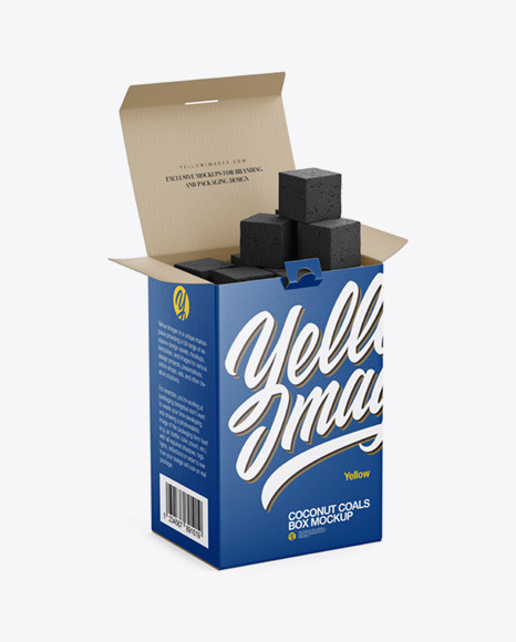 Download Paper Box With Coconut Coals Mockup In Box Mockups On Yellow Images Object Mockups