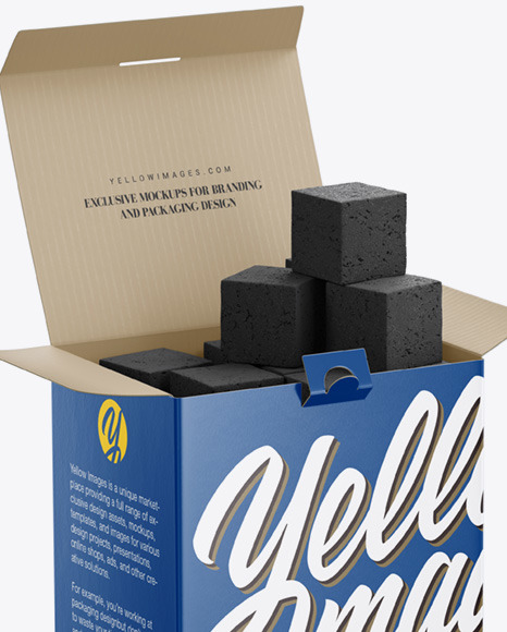 Download Paper Box With Coconut Coals Mockup In Box Mockups On Yellow Images Object Mockups