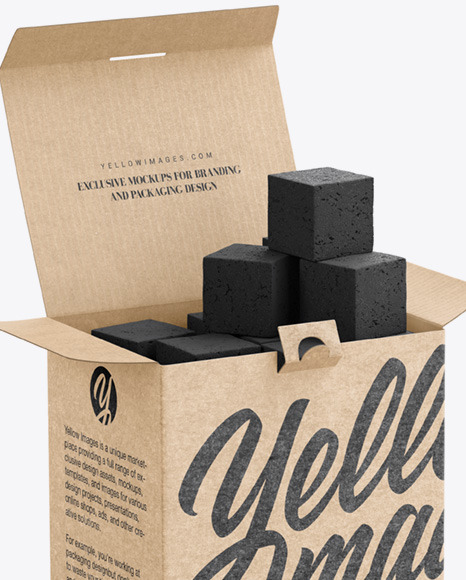 Download Kraft Box With Coconut Coals Mockup In Box Mockups On Yellow Images Object Mockups