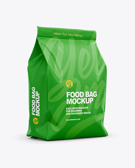 Download Matte Food Bag Mockup Half Side View In Bag Sack Mockups On Yellow Images Object Mockups Yellowimages Mockups