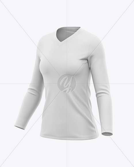 Women S Long Sleeve T Shirt Mockup Front Half Side View In Apparel Mockups On Yellow Images Object Mockups