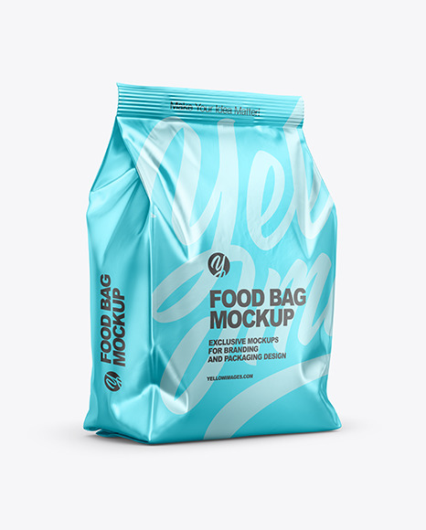 Matte Metallic Food Bag Mockup Half Side View In Bag Sack Mockups On Yellow Images Object Mockups