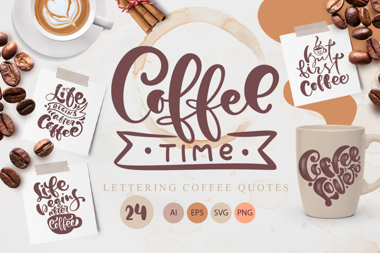 Download Coffee Time Svg In Lettering On Yellow Images Creative Store PSD Mockup Templates