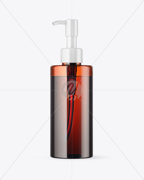 Free Amber Cosmetic Bottle with Pump Mockup