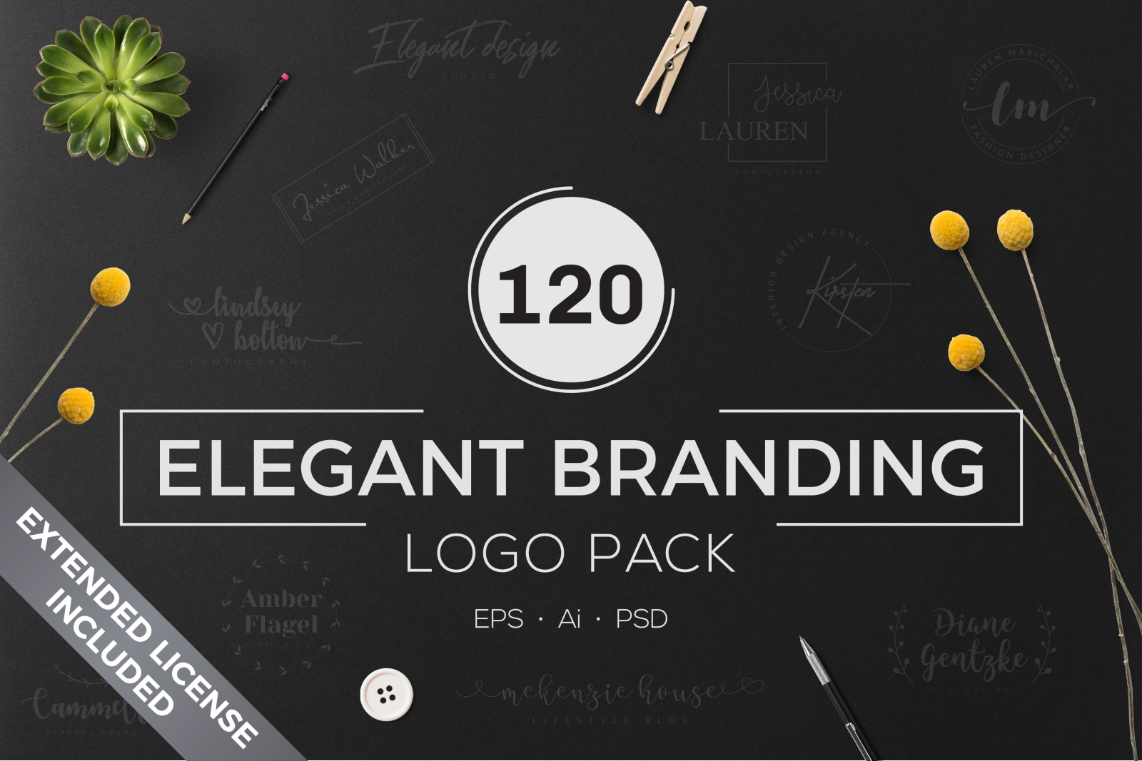 Download 120 Elegant Branding Logo Pack In Logo Templates On Yellow Images Creative Store PSD Mockup Templates