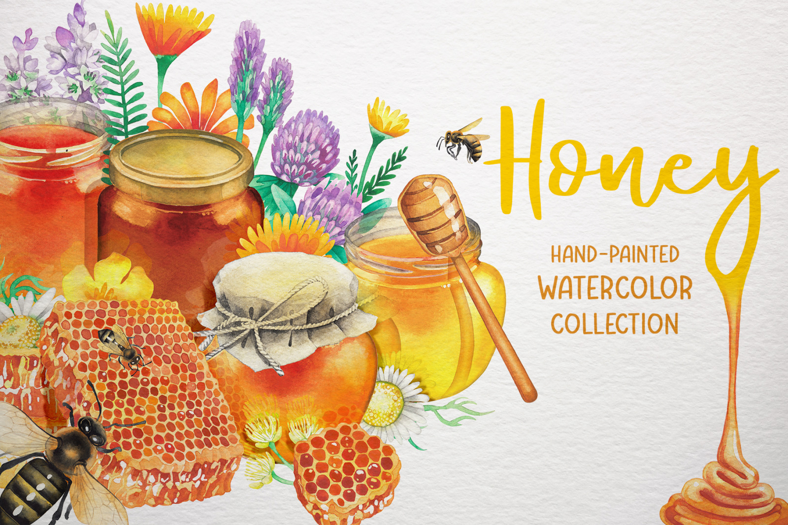 Watercolor honey collection on Yellow Images Creative Store