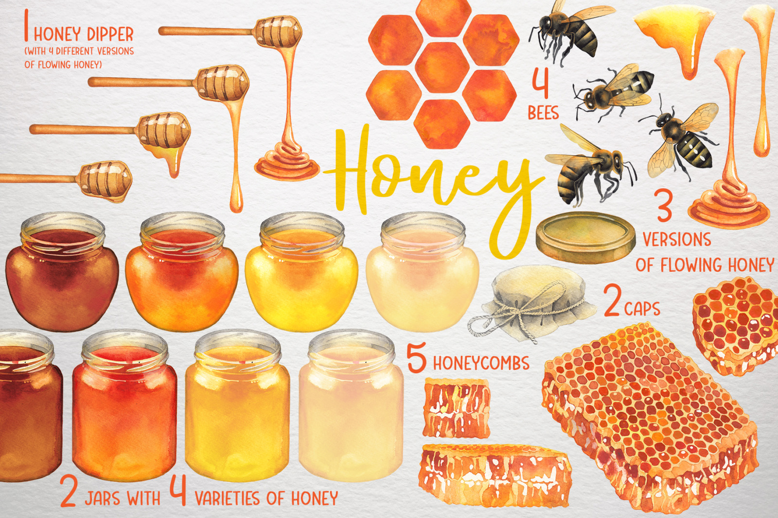 Watercolor honey collection on Yellow Images Creative Store