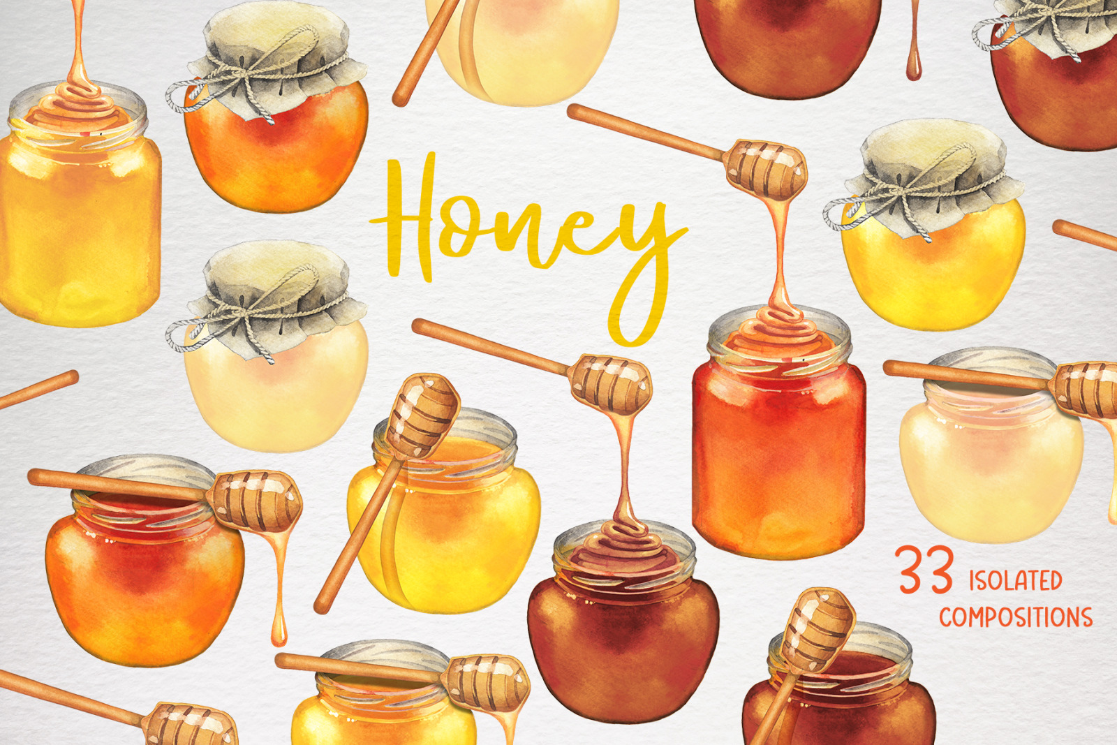 Watercolor honey collection on Yellow Images Creative Store