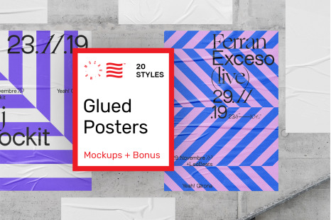 Download Glued Poster Mockups Bundle In Outdoor Advertising Mockups On Yellow Images Creative Store PSD Mockup Templates