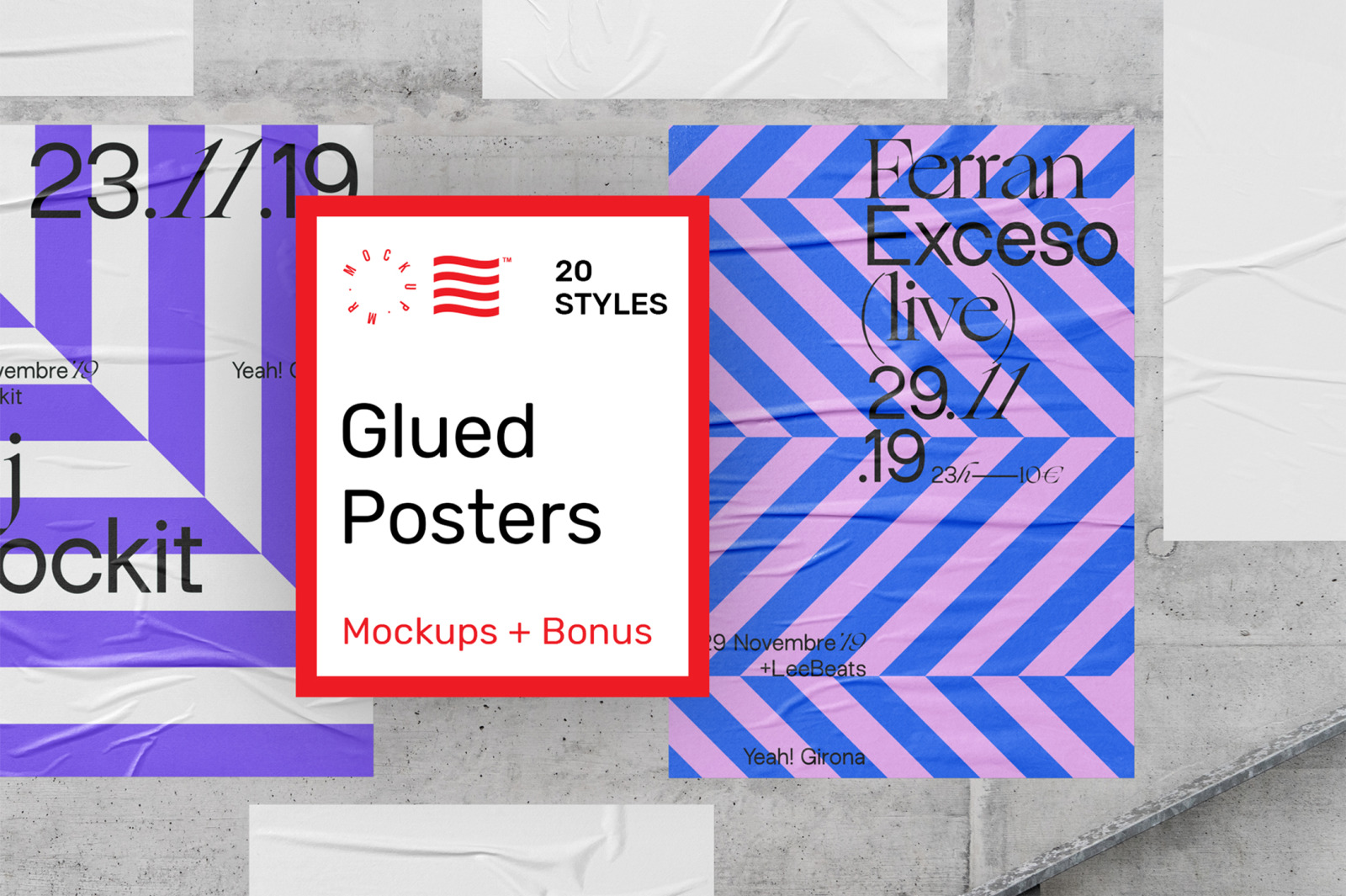 Glued Poster Mockups In Outdoor Advertising Mockups On Yellow Images Creative Store