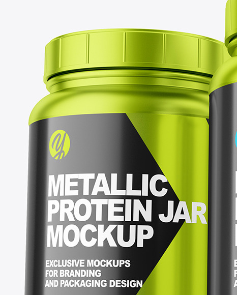 Three Metallic Protein Jars Mockup In Jar Mockups On Yellow Images Object Mockups