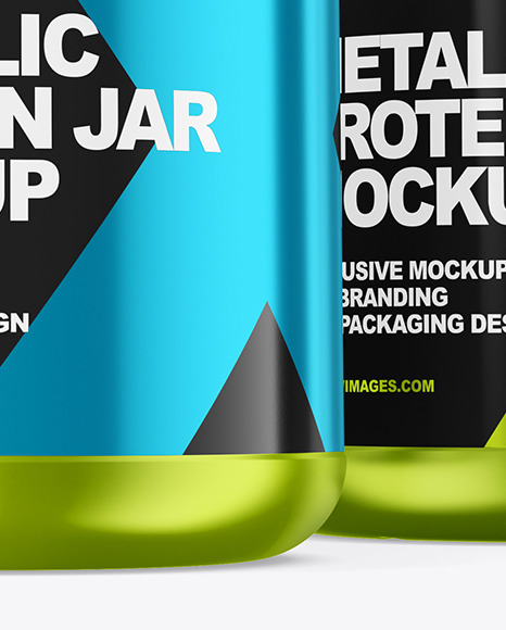 Three Metallic Protein Jars Mockup In Jar Mockups On Yellow Images Object Mockups