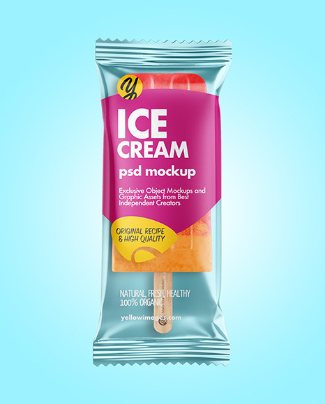 Download Fruit Ice Lolly Mockup In Flow Pack Mockups On Yellow Images Object Mockups