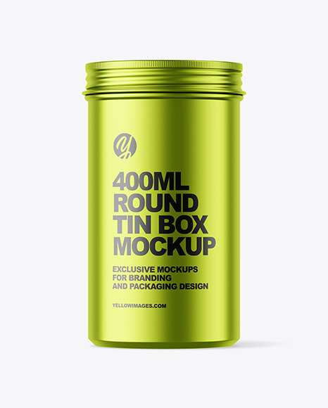 Download 400ml Matte Metallic Round Tin Box Mockup In Can Mockups On Yellow Images Object Mockups