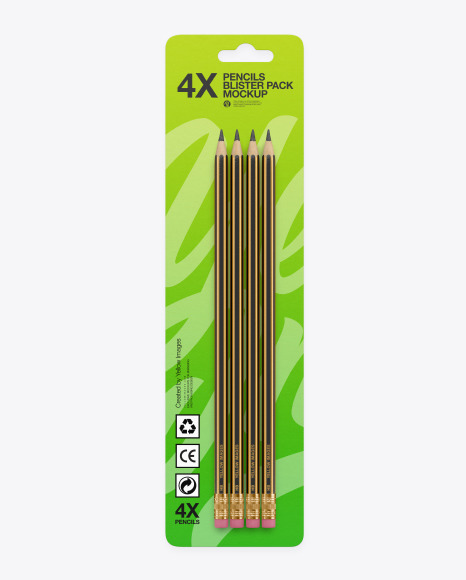 Blister Pack with 4 Pencils Mockup Blister Pack with 4 Pencils Mockup