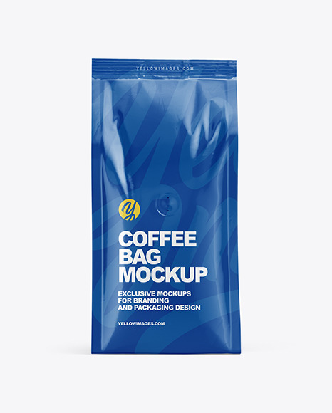 Glossy Coffee Bag Mockup Front View In Bag Sack Mockups On Yellow Images Object Mockups