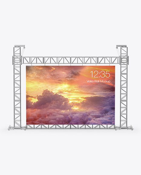 Download Stage Video Wall Mockup Front View In Outdoor Advertising Mockups On Yellow Images Object Mockups PSD Mockup Templates