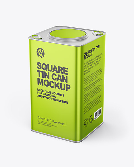 Download Metallic Square Tin Can Mockup In Can Mockups On Yellow Images Object Mockups PSD Mockup Templates