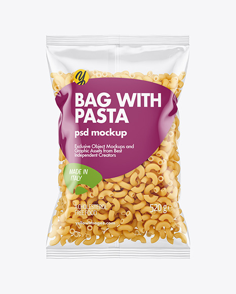 Download Plastic Bag With Chifferini Pasta Mockup In Bag Sack Mockups On Yellow Images Object Mockups PSD Mockup Templates