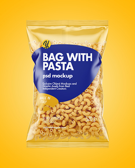 Download Plastic Bag With Chifferini Pasta Mockup In Bag Sack Mockups On Yellow Images Object Mockups PSD Mockup Templates