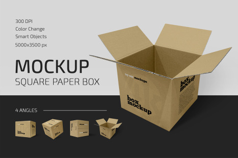 Download Square Paper Box Mockup Set In Packaging Mockups On Yellow Images Creative Store PSD Mockup Templates