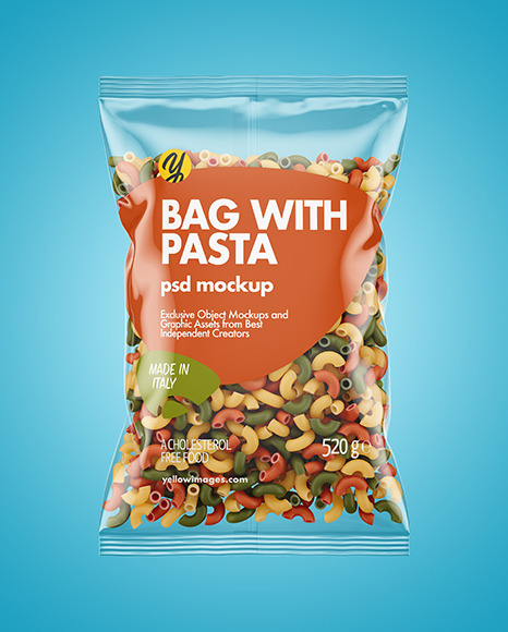 Plastic Bag With Tricolor Chifferini Pasta Mockup In Bag Sack Mockups On Yellow Images Object Mockups