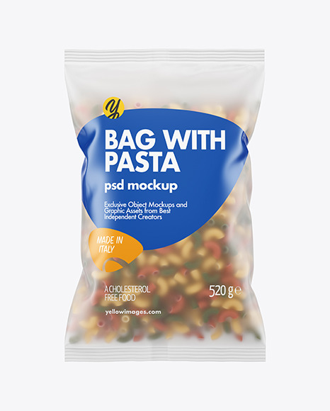 Frosted Plastic Bag With Tricolor Chifferini Pasta Mockup In Bag Sack Mockups On Yellow Images Object Mockups