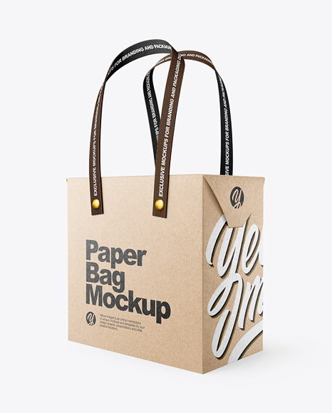 Download Kraft Paper Bag with Textile Handles Mockup - Half Side View in Bag & Sack Mockups on Yellow ...