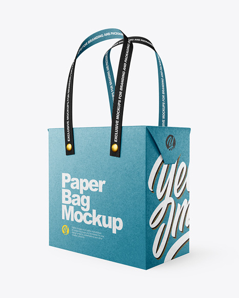 Download Kraft Paper Box Bag With Textile Handles Mockup Half Side ...