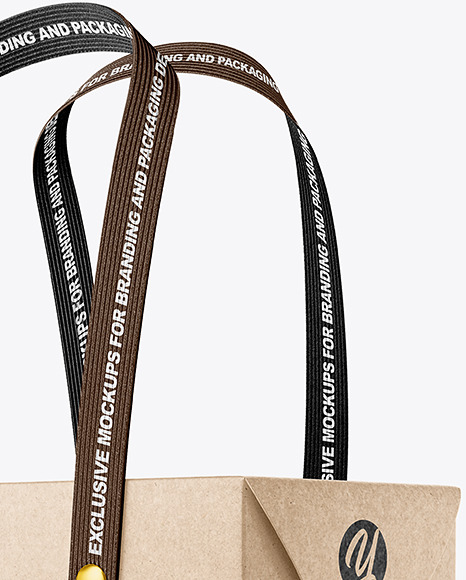 Download Kraft Paper Bag With Textile Handles Mockup Half Side View In Bag Sack Mockups On Yellow Images Object Mockups