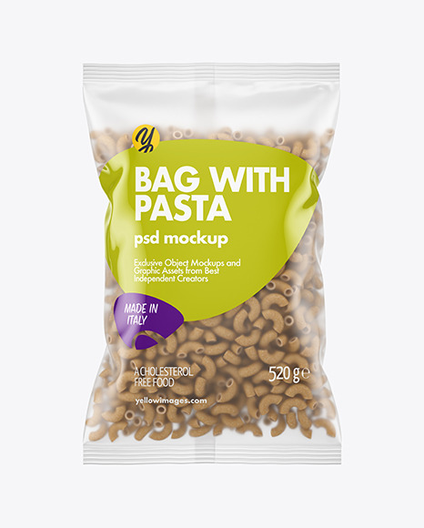 Download Whole Wheat Chifferini Pasta Matte Bag Mockup In Bag Sack Mockups On Yellow Images Object Mockups PSD Mockup Templates