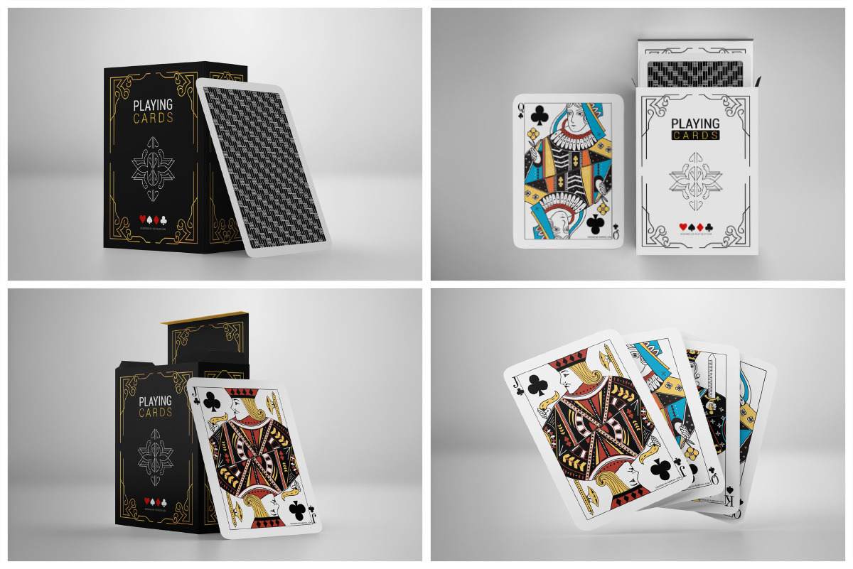 Download Box With Playing Cards - Five Playing Cards Mockup In Object Mockups On Yellow Images Object ...