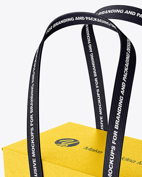 Download Kraft Paper Box Bag With Textile Handles Mockup Half Side View In Bag Sack Mockups On Yellow Images Object Mockups