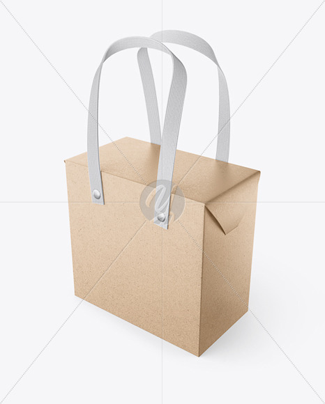 Download Kraft Paper Box Bag With Textile Handles Mockup Half Side View In Bag Sack Mockups On Yellow Images Object Mockups Yellowimages Mockups