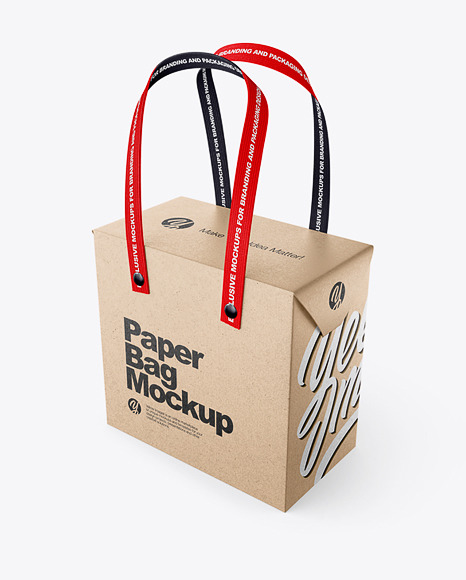 Download Kraft Paper Box Bag With Textile Handles Mockup Half Side View In Bag Sack Mockups On Yellow Images Object Mockups PSD Mockup Templates