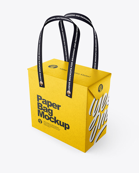 Download Kraft Paper Box Bag With Textile Handles Mockup Half Side View In Bag Sack Mockups On Yellow Images Object Mockups Yellowimages Mockups