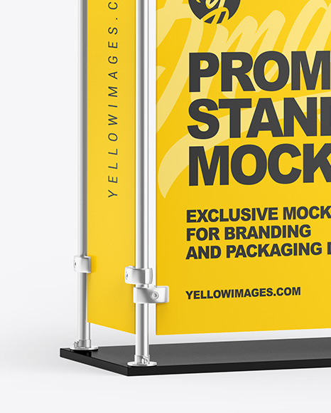 Metallic Promo Stand Mockup In Indoor Advertising Mockups On Yellow Images Object Mockups