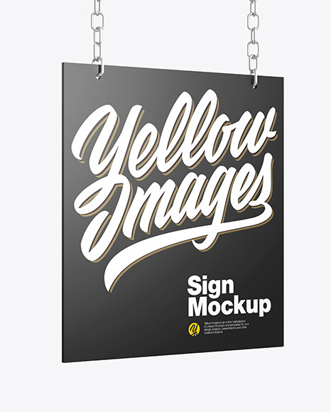 Download Sign W Metallic Chain Mockup In Indoor Advertising Mockups On Yellow Images Object Mockups PSD Mockup Templates