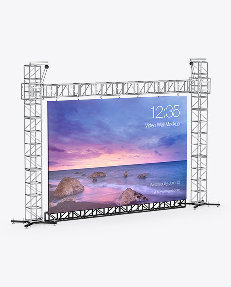 Download Stage Video Wall Mockup Half Side View In Outdoor Advertising Mockups On Yellow Images Object Mockups PSD Mockup Templates