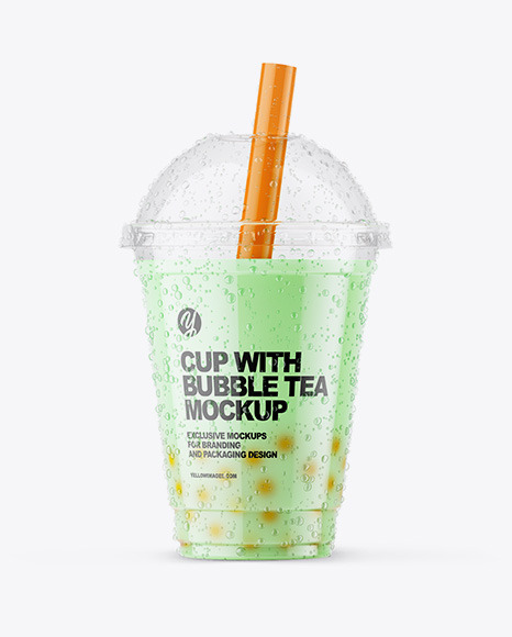 Download Milk Bubble Tea Cup Mockup in Cup & Bowl Mockups on Yellow ...