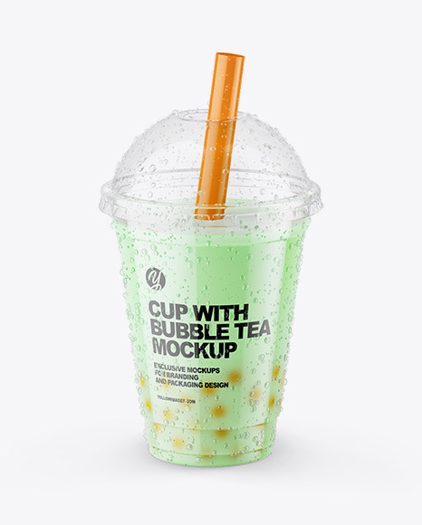 Milk Bubble Tea Cup Mockup in Cup & Bowl Mockups on Yellow ...