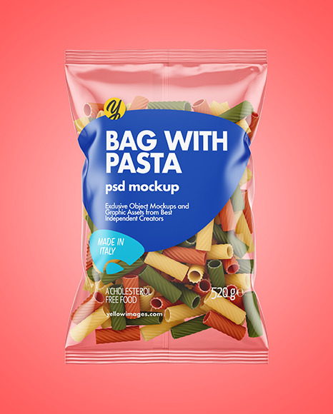 Download Plastic Bag With Tricolor Tortiglioni Pasta Mockup In Bag Sack Mockups On Yellow Images Object Mockups Yellowimages Mockups