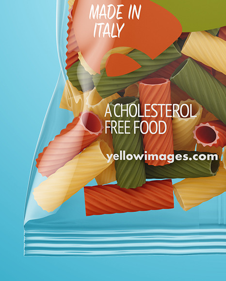 Download Plastic Bag With Tricolor Tortiglioni Pasta Mockup In Bag Sack Mockups On Yellow Images Object Mockups