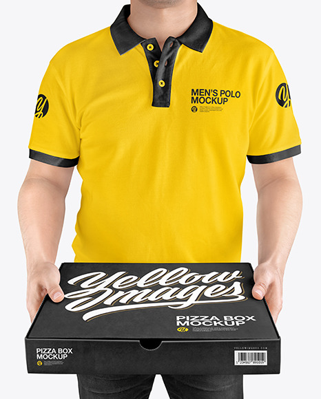 Download Delivery Man With Pizza Box Mockup In Box Mockups On Yellow Images Object Mockups