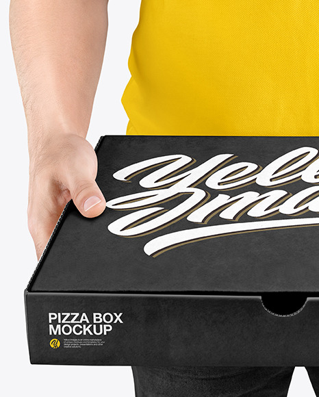 Download Delivery Man With Pizza Box Mockup In Box Mockups On Yellow Images Object Mockups