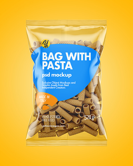 Whole Wheat Tortiglioni Pasta Bag Mockup In Bag Sack Mockups On Yellow Images Object Mockups