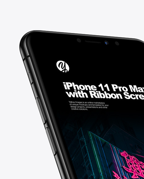 Iphone Pro Max With Ribbon Screen In Device Mockups On Yellow Images Object Mockups