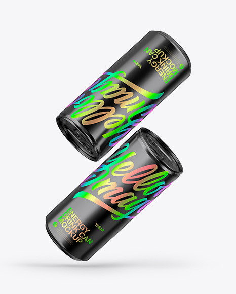 Two Glossy Metallic Cans Mockup PSD #1