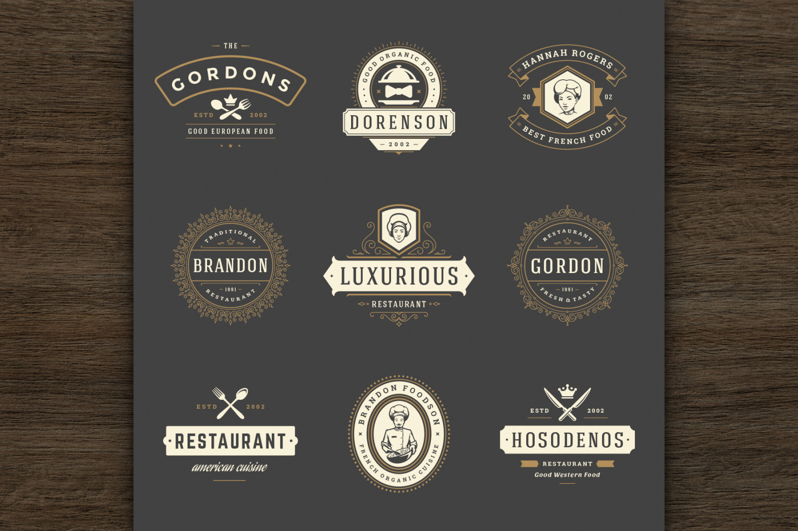 Download 36 Restaurant Logos And Badges In Logo Templates On Yellow Images Creative Store PSD Mockup Templates